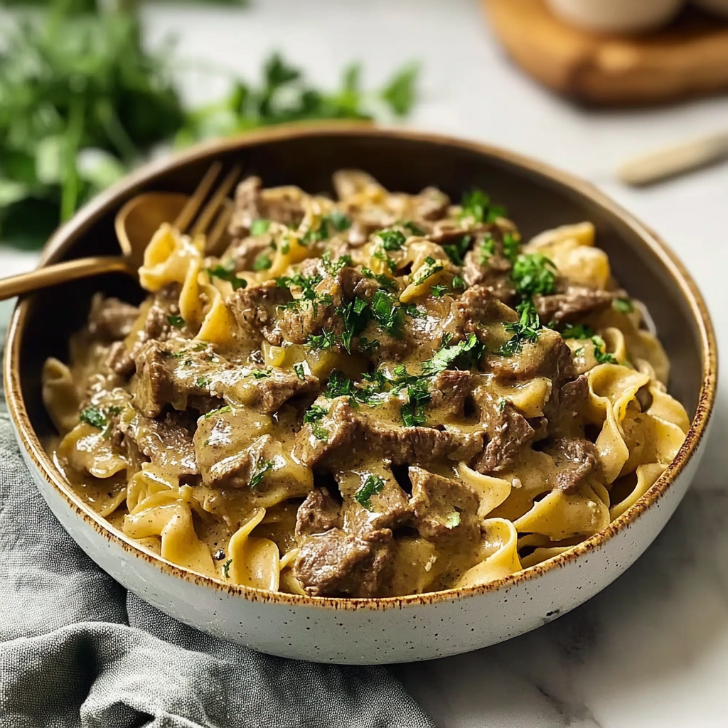 Juicy Beef Stroganoff with Greek Yogurt
