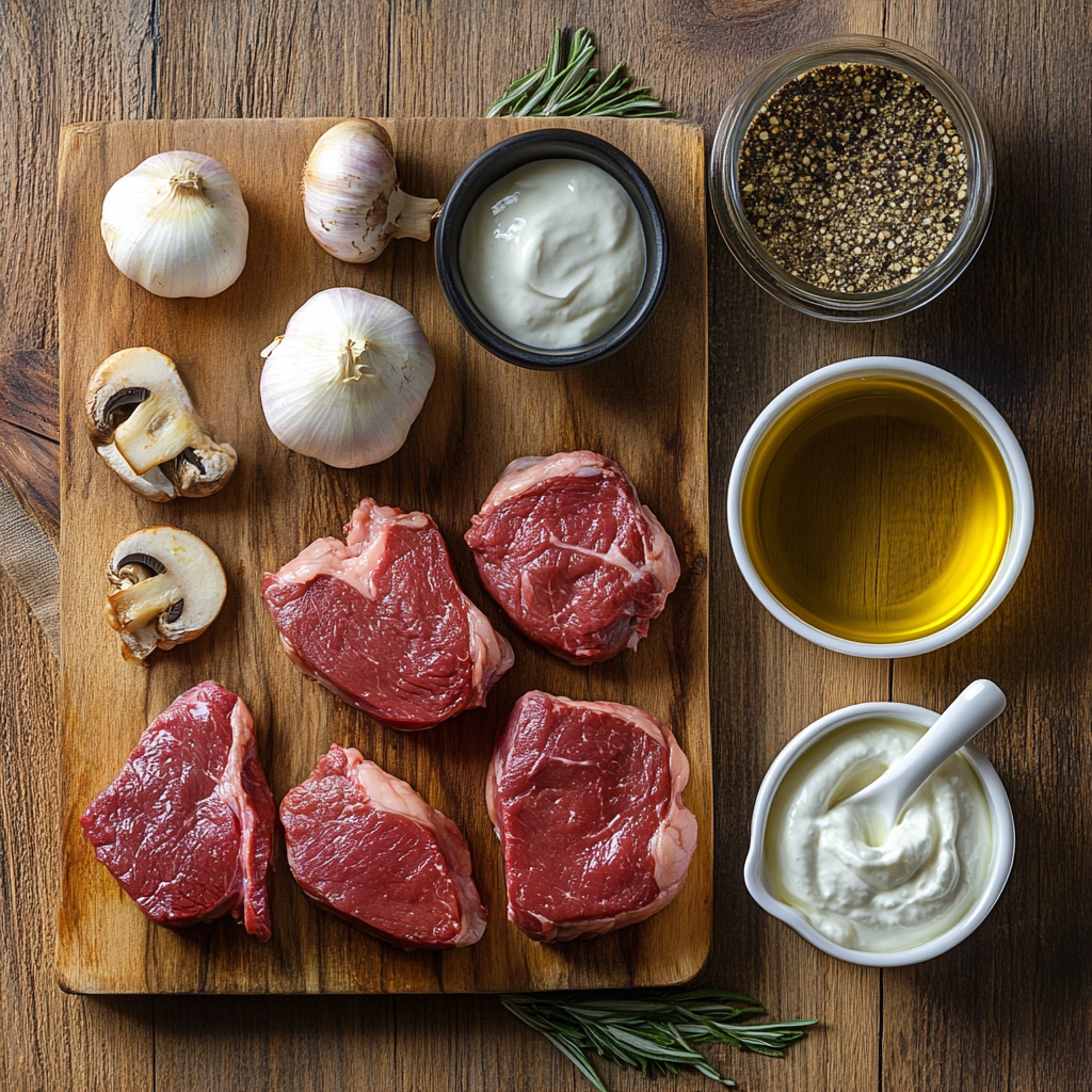 Juicy Beef Stroganoff with Greek Yogurt ingredients