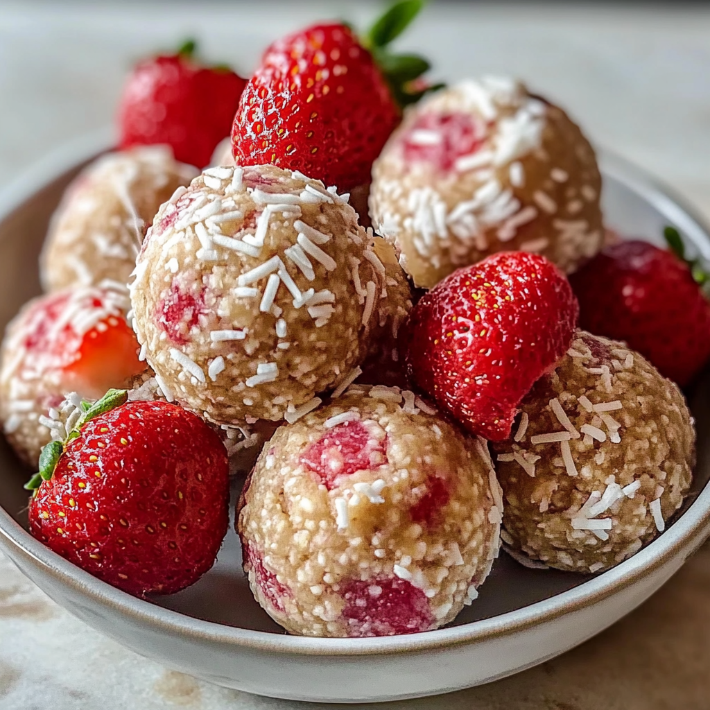No-Bake Strawberry Cheesecake Protein Balls