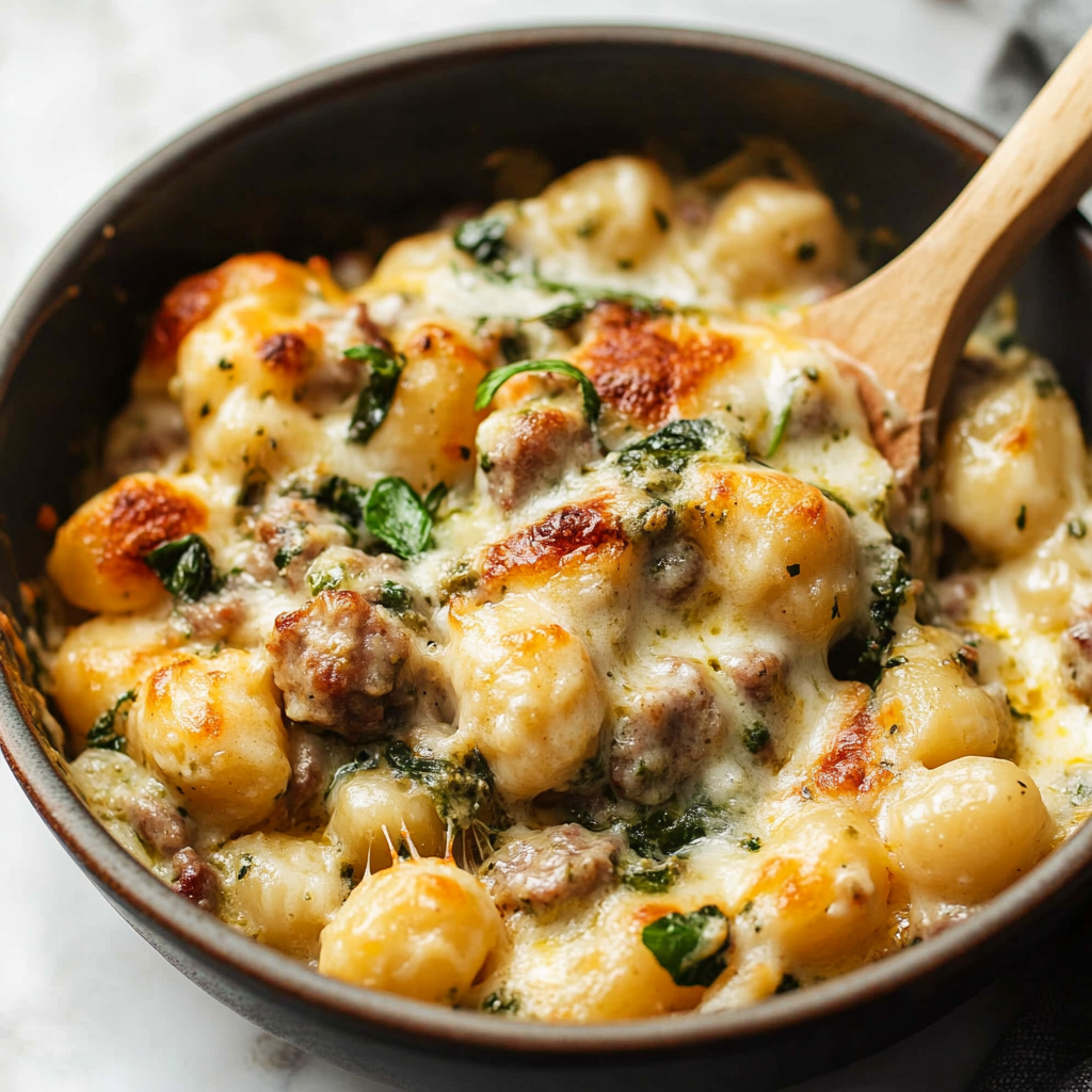 Pesto Sausage Gnocchi Bake