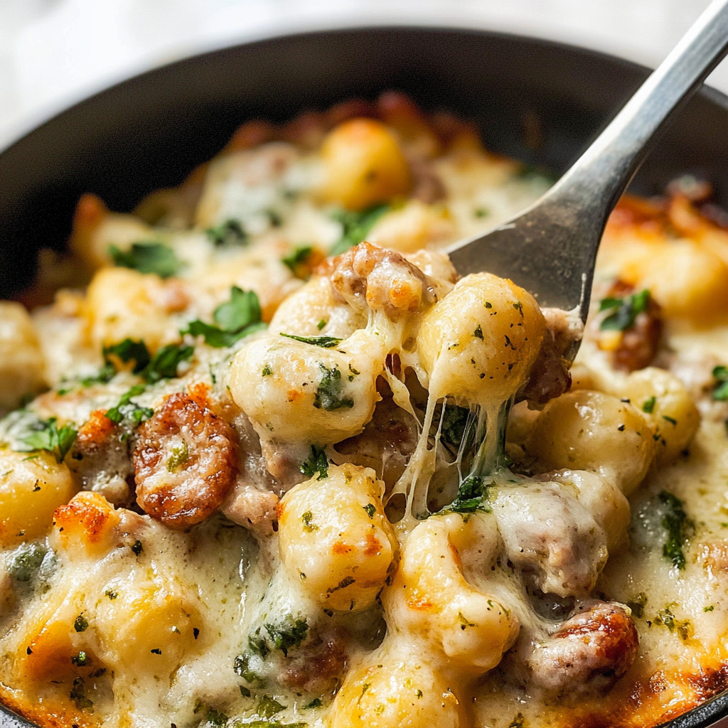 Pesto Sausage Gnocchi Bake