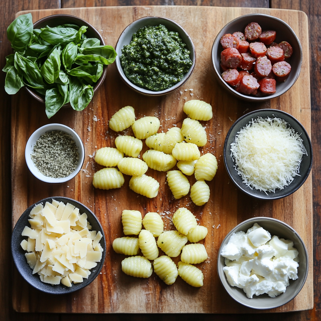 Pesto Sausage Gnocchi Bake ingredients