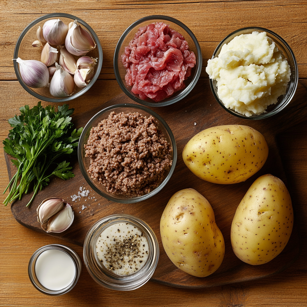Salisbury Steak Meatballs with Garlic Herb Mashed Potatoes ingredients