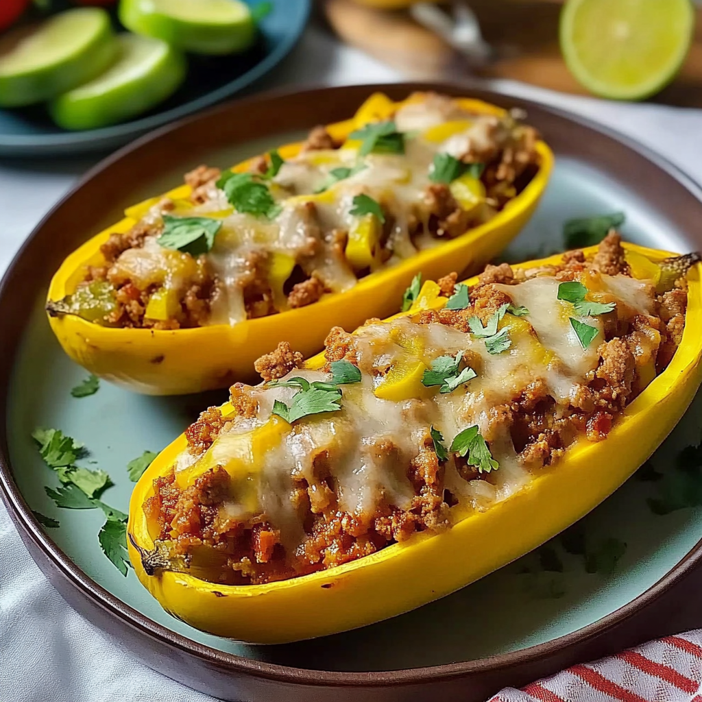 Stuffed Yellow Squash with Ground Turkey