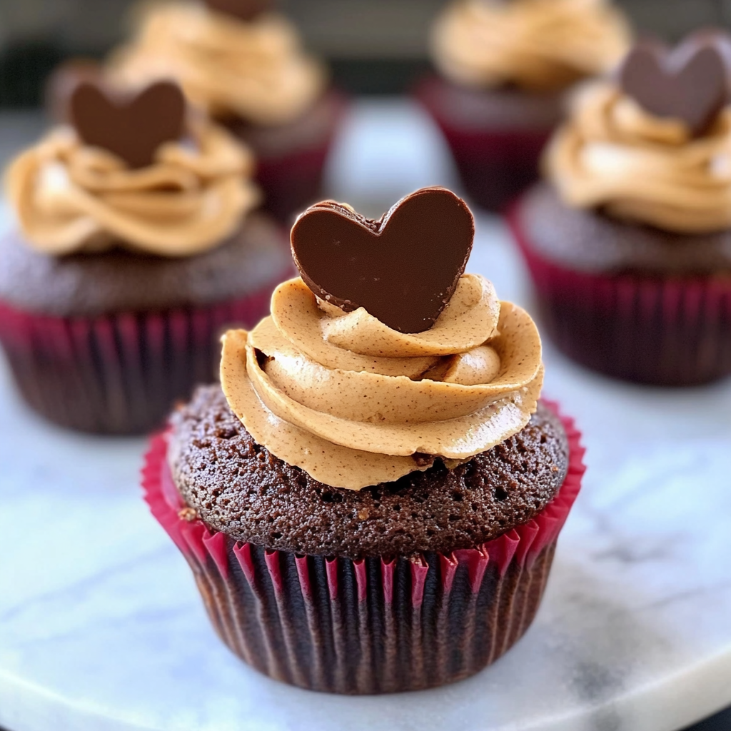 Valentine Brownie Cupcakes with Peanut Butter