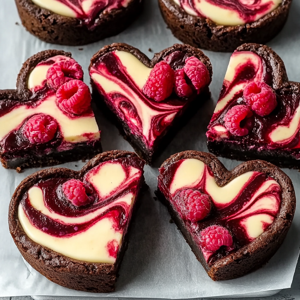 Heart Shaped Brownies with Raspberry Swirl & Cheesecake
