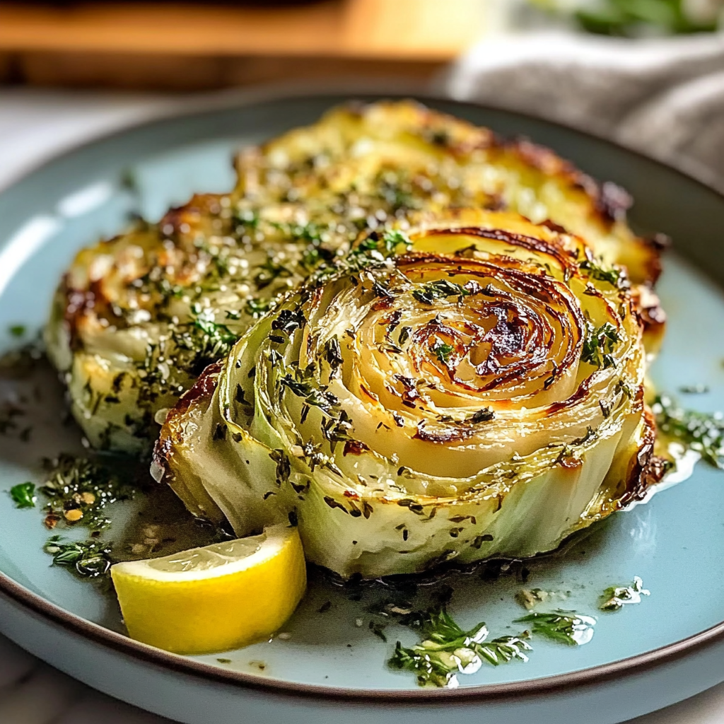Garlic Cabbage Steaks with Herb Butter