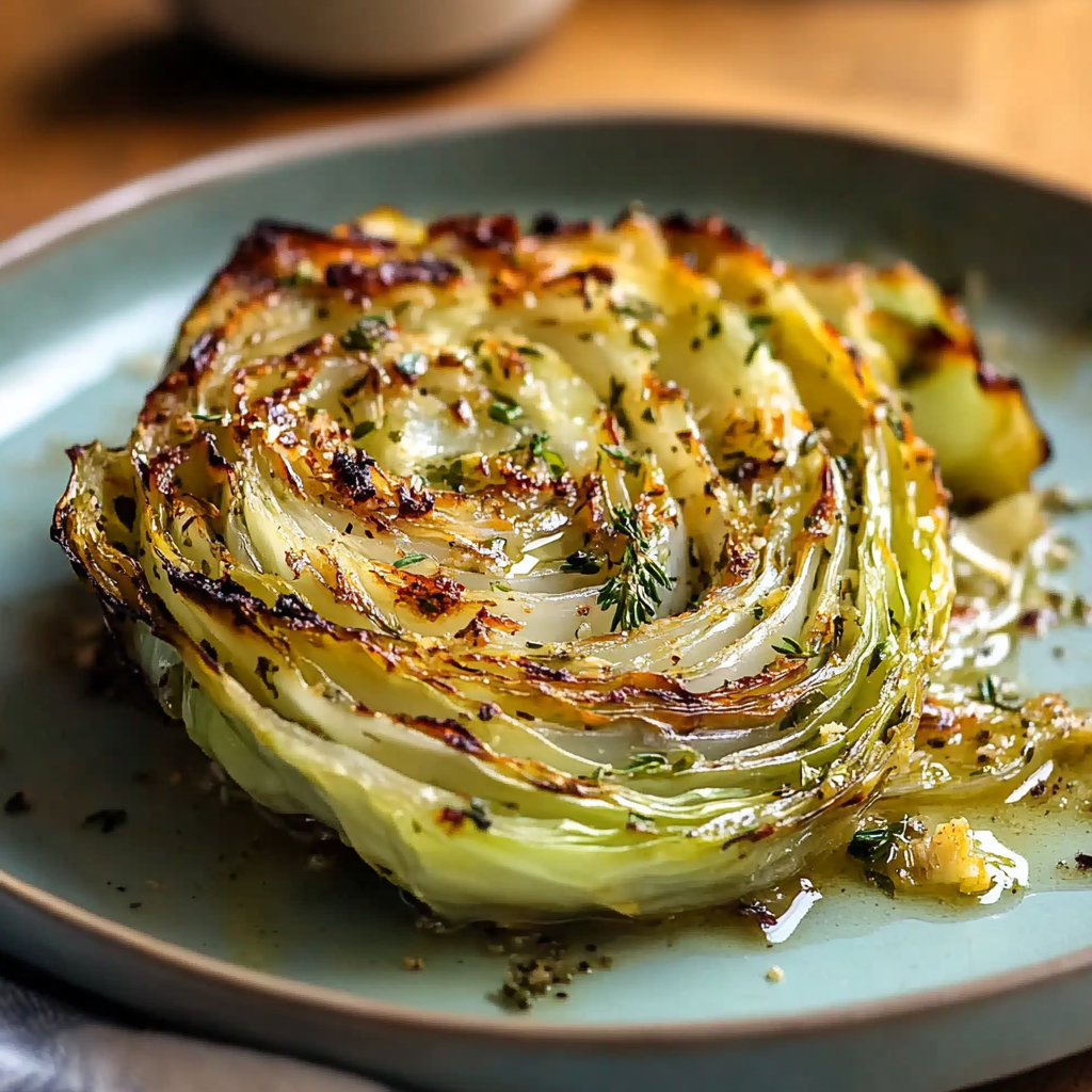 Garlic Cabbage Steaks with Herb Butter