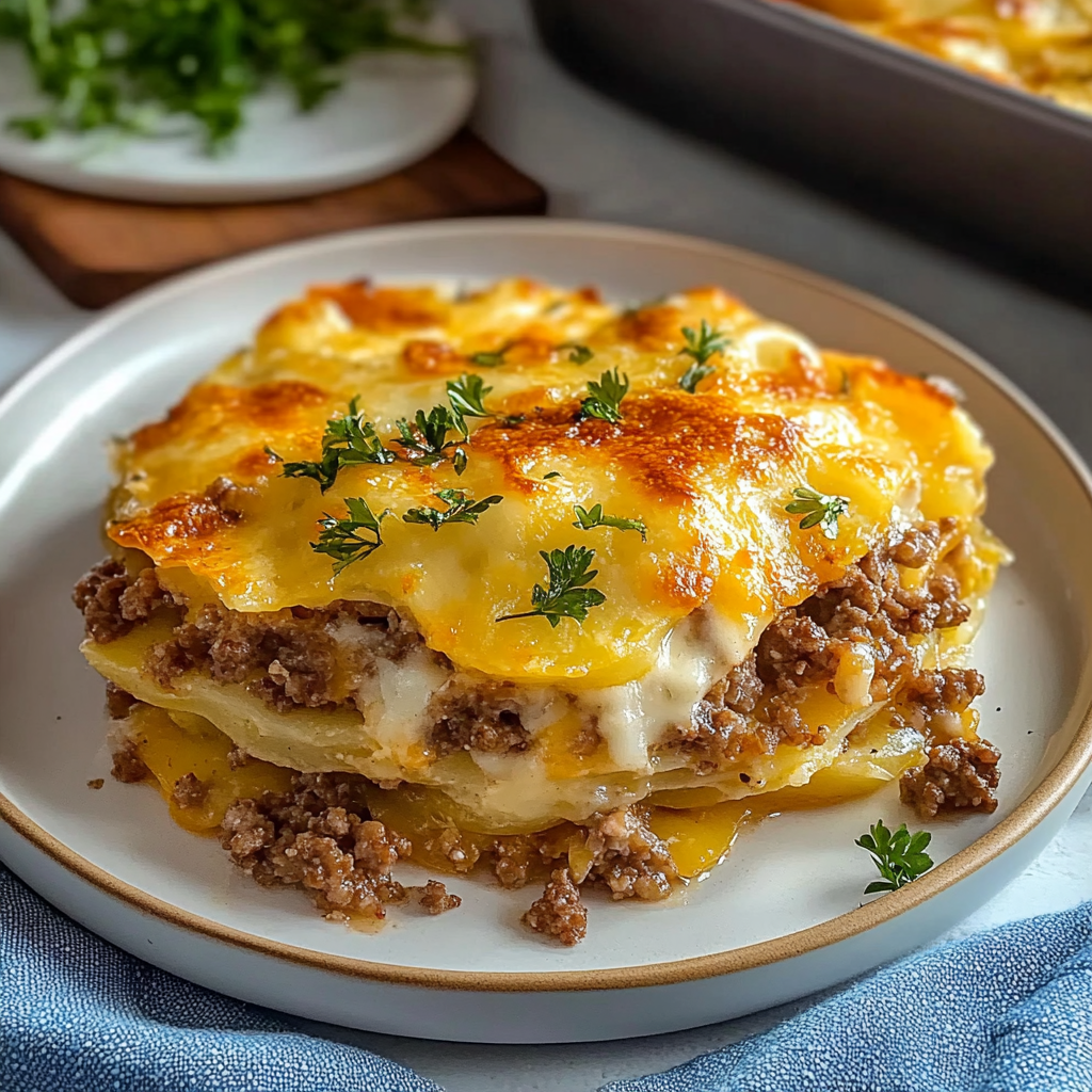 Layered Scalloped Potatoes Hamburger Casserole