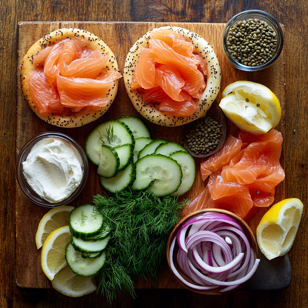 Smoked Salmon Bagel Board ingredients