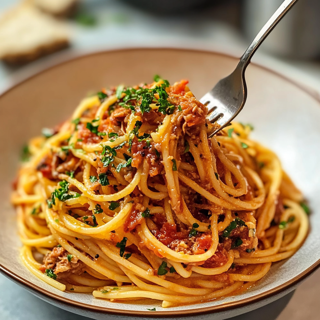 Spaghetti Puttanesca with Tuna