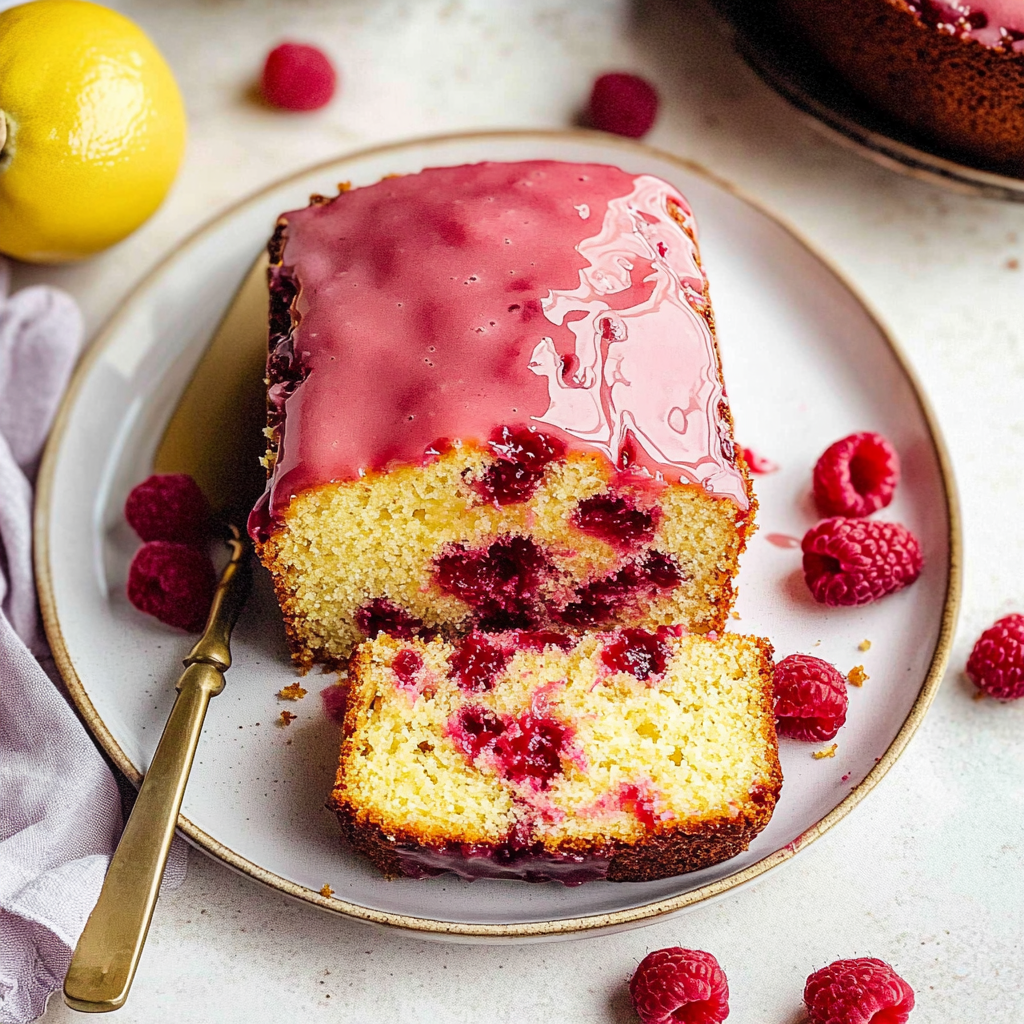 Valentine Lemon Raspberry Loaf Cake with Raspberry Glaze