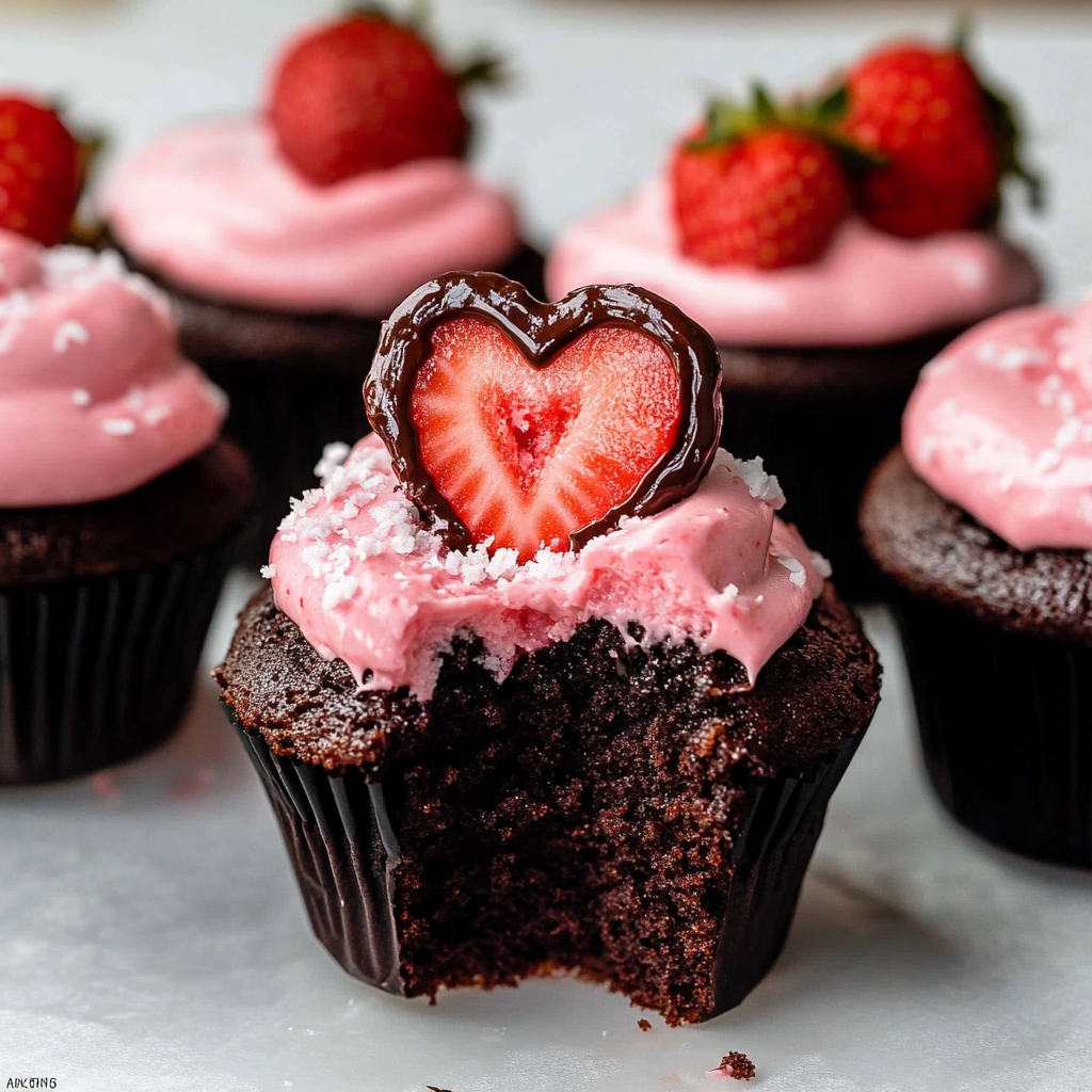 Valentine’s Valentine Chocolate Covered Strawberry Cupcakes