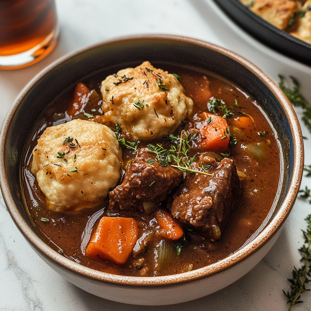 Irish Stout Beef Stew with Herbed Dumplings.